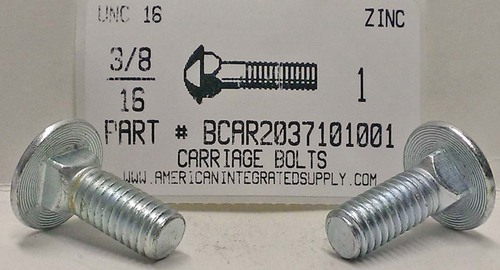 3/8-16X1 CARRIAGE BOLT FULLY THREADED A307 STEEL ZINC PLATED