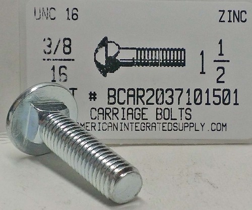 3/8-16X1-1/2 CARRIAGE BOLT FULLY THREADED A307 STEEL ZINC PLATED