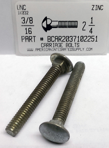 3/8-16X2-1/4 CARRIAGE BOLT FULLY THREADED A307 STEEL ZINC PLATED