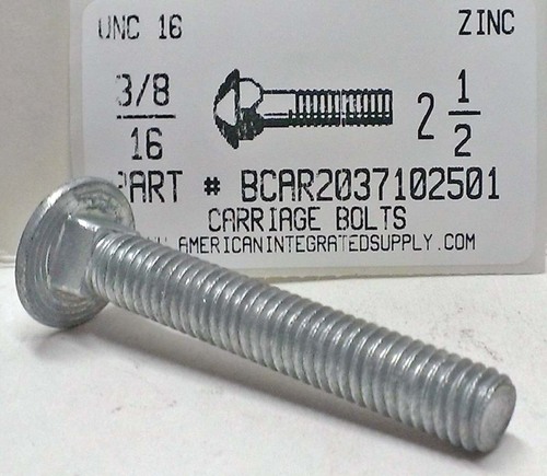 3/8-16X2-1/2 CARRIAGE BOLT FULLY THREADED A307 STEEL ZINC PLATED