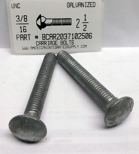 3/8-16X2-1/2 CARRIAGE BOLT FULLY THREADED A307 STEEL HOT DIP GALVANIZED