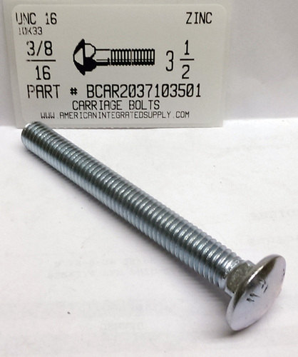 3/8-16X3-1/2 CARRIAGE BOLT FULLY THREADED A307 STEEL ZINC PLATED