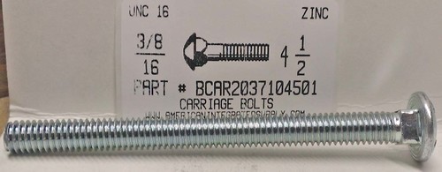 3/8-16X4-1/2 CARRIAGE BOLT FULLY THREADED A307 STEEL ZINC PLATED
