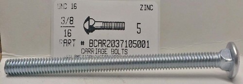 3/8-16X5 CARRIAGE BOLT FULLY THREADED A307 STEEL ZINC PLATED