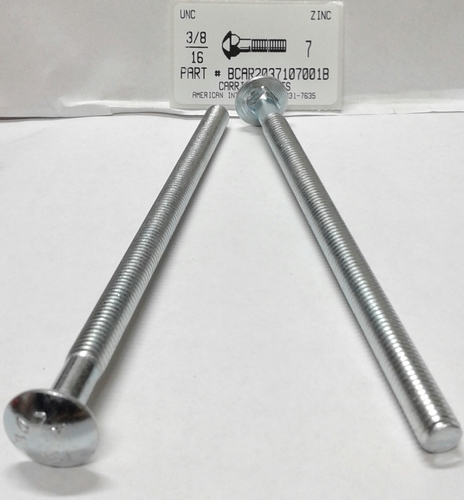 3/8-16X7 CARRIAGE BOLT 6"THREAD A307 STEEL ZINC PLATED
