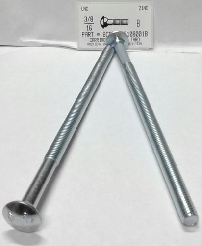 3/8-16X8 CARRIAGE BOLT 6" THREAD A307 STEEL ZINC PLATED
