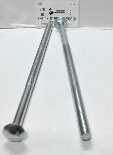 3/8-16X9 CARRIAGE BOLT 6" THREAD A307 STEEL ZINC PLATED