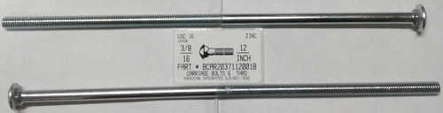 3/8-16X12 CARRIAGE BOLT 6"THREAD A307 STEEL ZINC PLATED
