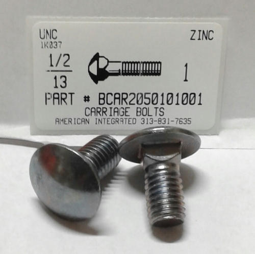 1/2-13X1 CARRIAGE BOLT FULLY THREADED A307 STEEL ZINC PLATED