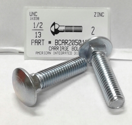 1/2-13X2 CARRIAGE BOLT FULLY THREADED A307 STEEL ZINC PLATED