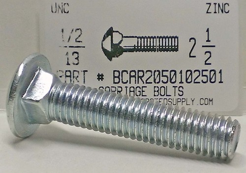1/2-13X2-1/2 CARRIAGE BOLT FULLY THREADED A307 STEEL ZINC PLATED