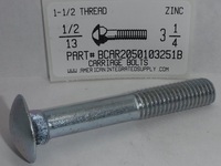 1/2-13X3-1/4 CARRIAGE BOLT 1-1/2 THREAD STEEL ZINC PLATED
