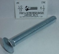 1/2-13X4-1/2 CARRIAGE BOLT FULLY THREADED A307 STEEL ZINC PLATED
