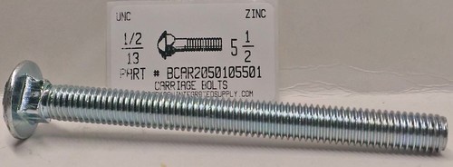 1/2-13X5-1/2 CARRIAGE BOLT FULLY THREADED A307 STEEL ZINC PLATED
