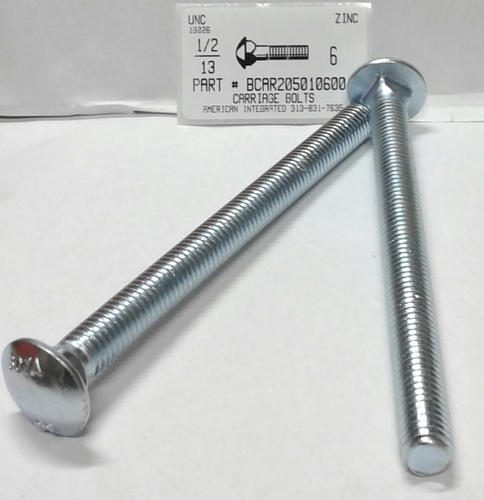 1/2-13X6 CARRIAGE BOLT FULLY THREADED A307 STEEL ZINC PLATED