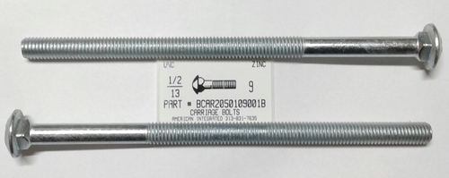 1/2-13X9 CARRIAGE BOLT 6" THREAD A307 STEEL ZINC PLATED