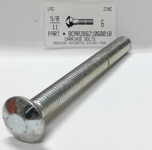 5/8-11X6 CARRIAGE BOLT A307 STEEL ZINC PLATED