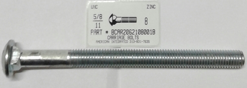 5/8-11X8 CARRIAGE BOLT 6"THREAD A307 STEEL ZINC PLATED