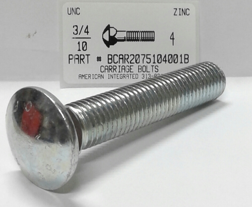 3/4-10X4 CARRIAGE BOLT FULLY THREADED A307 STEEL ZINC PLATED