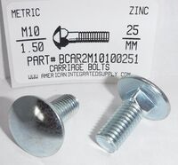 M10-1.50X25MM CARRIAGE BOLT  STEEL ZINC PLATED D603
