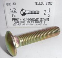 1/2-13X2-1/2 CARRIAGE BOLT FULLY THREADED GRADE 8 STEEL ZINC YELLOW