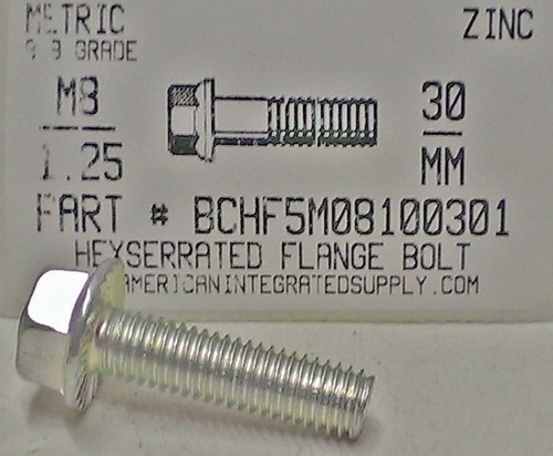 M8-1.25X30mm HEX SERRATED FLANGE HEAD CAP SCREW 8.8 STEEL ZINC PLATED