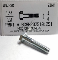 1/4-20X1-1/4 HEX HEAD CAP SCREW GRADE 2 STEEL ZINC PLATED (DISCONTINUED)