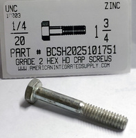 1/4-20X1-3/4 HEX HEAD CAP SCREW GRADE 2 STEEL ZINC PLATED (DISCONTINUED)