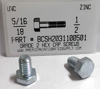 5/16-18X1/2 HEX HEAD CAP SCREW GRADE 2 STEEL ZINC PLATED (DISCONTINUED)
