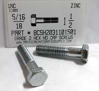 5/16-18X1-1/2 HEX HEAD CAP SCREW GRADE 2 ZINC PLATED (DISCONTINUED)