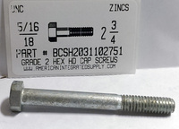 5/16-18X2-3/4 HEX HEAD CAP SCREW GRADE 2 STEEL ZINC PLATED (DISCONTINUED)