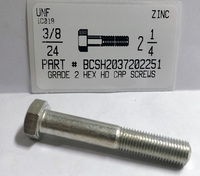 3/8-24X2-1/4 HEX HEAD CAP SCREW GRADE 2 STEEL ZINC PLATED (DISCONTINUED)