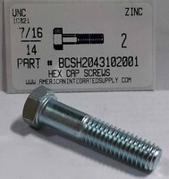 7/16-14X2 HEX HEAD CAP SCREW A307 STEEL ZINC PLATED (DISCONTINUED)