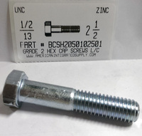 1/2-13X2-1/2 HEX HEAD CAP SCREW GRADE 2 STEEL ZINC PLATED (DISCONTINUED)