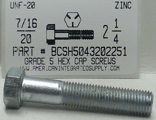 7/16-20X2-1/4 HEX HEAD CAP SCREW GRADE 5 STEEL ZINC PLATED (DISCONTINUED)