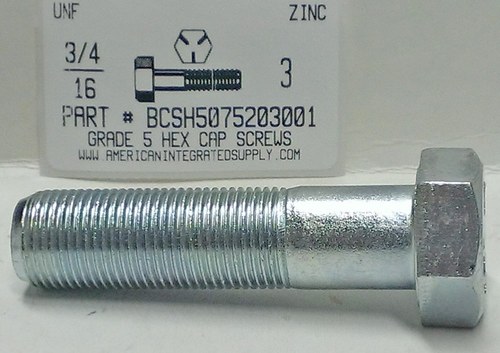 3/4-16X3 HEX HEAD CAP SCREW GRADE 5 STEEL ZINC PLATED