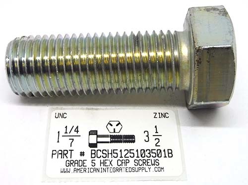 1-1/4-7X3-1/2 HEX HEAD CAP SCREW GRADE 5 STEEL ZINC PLATED (DISCONTINUED)