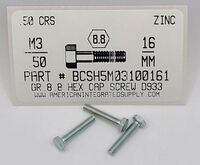 M3-.50X16mm HEX HEAD CAP SCREW CLASS 8.8 STEEL ZINC D933