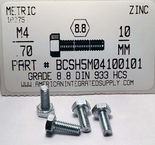 M4-.70X10mm HEX HEAD CAP SCREW 8.8 STEEL ZINC D933