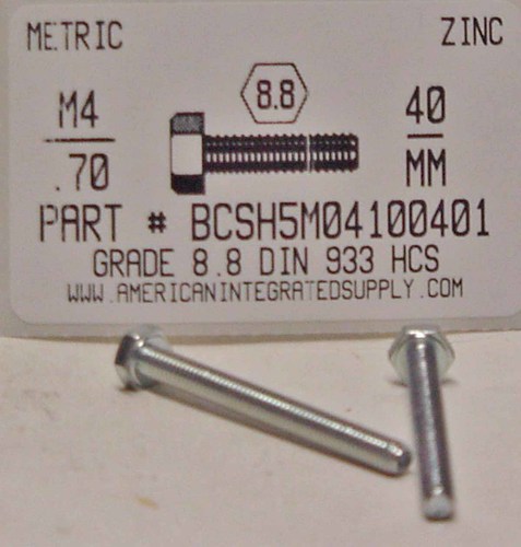 M4-.70X40mm HEX HEAD CAP SCREW 8.8 STEEL ZINC D933