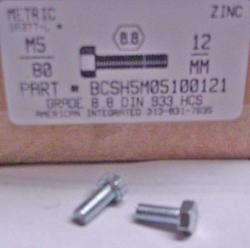 M5-.80X12mm HEX HEAD CAP SCREW 8.8 STEEL ZINC D933