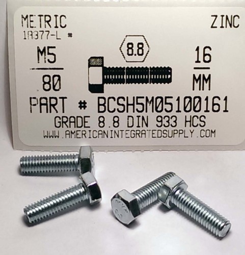 M5-.80X16mm HEX HEAD CAP SCREW 8.8 STEEL ZINC D933