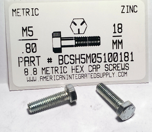M5-.80X18mm HEX HEAD CAP SCREW 8.8 STEEL ZINC D933