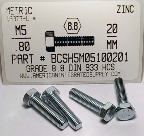 M5-.80X20mm HEX HEAD CAP SCREW 8.8 STEEL ZINC D933