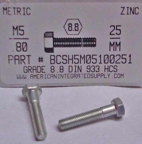 M5-.80X25mm HEX HEAD CAP SCREW 8.8 STEEL ZINC D933