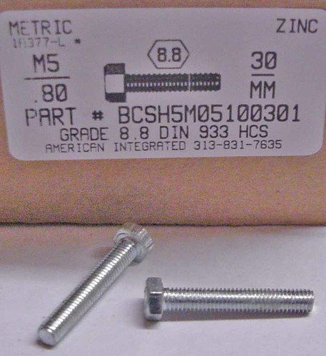 M5-.80X30mm HEX HEAD CAP SCREW 8.8 STEEL ZINC D933