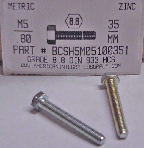 M5-.80X35mm HEX HEAD CAP SCREW 8.8 STEEL ZINC D933