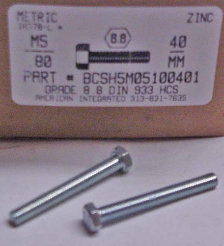 M5-.80X40mm HEX HEAD CAP SCREW 8.8 STEEL ZINC D933
