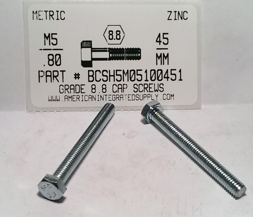M5-.80X45mm HEX HEAD CAP SCREW 8.8 STEEL ZINC D933