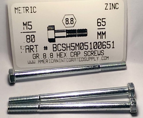 M5-.80X65mm HEX HEAD CAP SCREW 8.8 STEEL ZINC D931